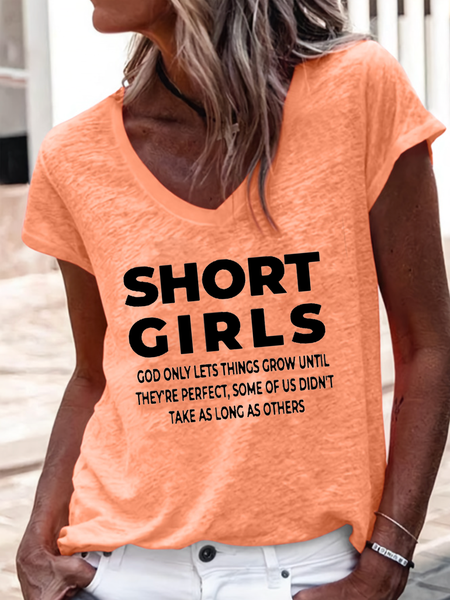 Women's Short Girls Funny Casual V Neck T-Shirt, T-shirts, Lilicloth.com
