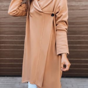 Shawl Collar Long Sleeve Plain Thicken Micro-Elasticity Loose Coat For Women, Trench coat, color:Brown|size:XXL, Noracora