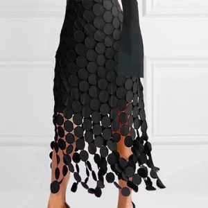 Elegant Plain Regular Fit Midi Skirt, Skirts, color:Black|size:XXL, Stylewe