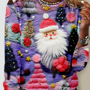 Christmas Santa Crew Neck Regular Regular Fit T-shirt, Blouses, color:Purple|size:5XL, Noracora