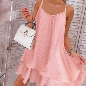 Layered Pearls Strap Pleated Casual Dress, Casual Dresses, ChicMe catalog