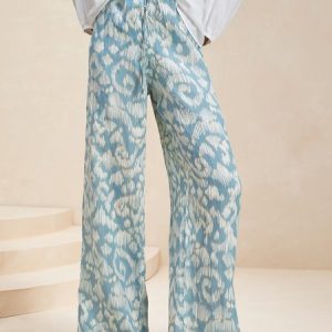 Casual Blue Floral Long Pant, Pants, color:Light Blue|size:XXL, Noracora