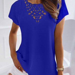 Casual Burnt Design Short Sleeve T-Shirt, T-shirts, color:Blue|size:XXL, catalog Noracora shop