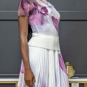 Floral Tight Elegant Half Turtleneck T-Shirt, Tees, color:As Picture|size:XXL, Stylewe