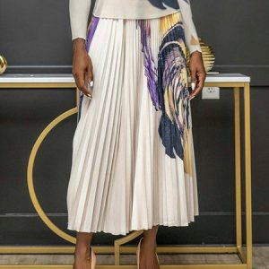 Abstract High Waist Urban Pleated Skirt, Skirts, color:As Picture|size:XXL, Stylewe