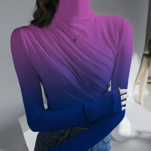 Turtleneck Ombre Regular Fit Urban T-Shirt, Tees, color:Purple|size:XXL, Stylewe