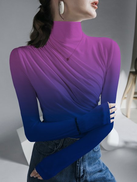Turtleneck Ombre Regular Fit Urban T-Shirt, Tees, color:Purple|size:XXL, Stylewe