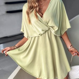 Batwing Sleeve Overlap Flowy Swing Dress, Casual Dresses, chicme - Women's Fashion Online