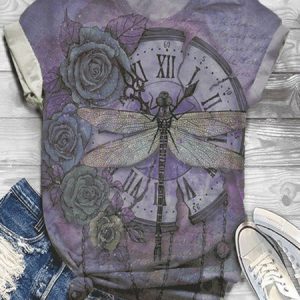 Apricot Floral Short Sleeve T-shirt, T-shirts, color:Purple|size:3XL, Noracora