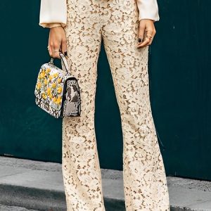 Lace Plain Urban Regular Fit Fashion Pants, Pants, color:Apricot|size:XXL, Stylewe