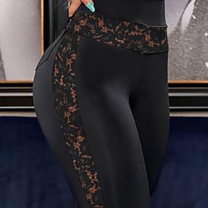 Contrast Lace High Waist Skinny Pants, Pants, chicme - Women's Fashion Online