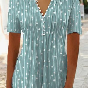 Geometric Printed Casual Jersey Loose Shirt, T-shirts, color:Green|size:XXL, Noracora