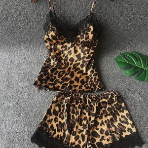 Leopard Print Lace Trim Cami Sets, Cami Sets, chicme - Women's Fashion Online