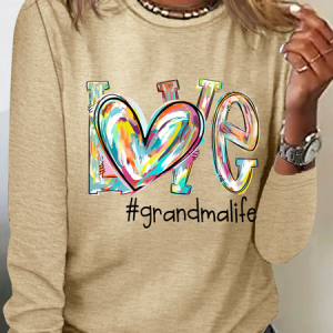 Women's Love Grandma Life Cotton-Blend Casual Crew Neck Long Sleeve Shirt, Long sleeves, Lilicloth.com
