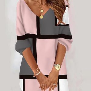 Geometric Print Colorblock Casual Dress, Casual Dresses, chicme - Women's Fashion Online