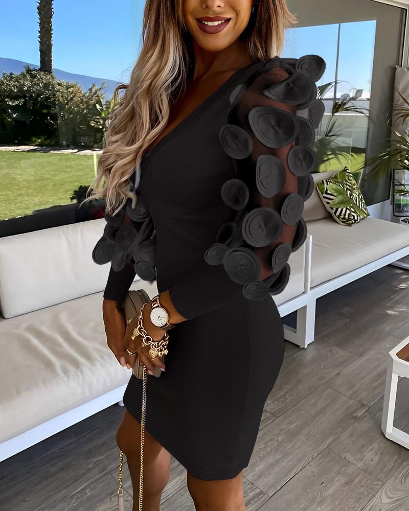 Floral Pattern Gigot Sleeve Sheer Mesh Casual Dress, Casual Dresses, chicme - Women's Fashion Online
