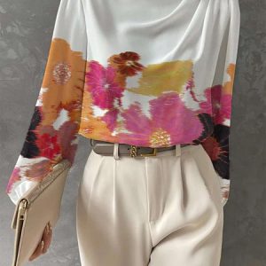 Floral Elegant Regular Fit Shirt, Blouses and Shirts, color:As Picture|size:XXL, Stylewe