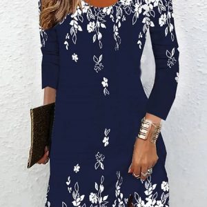 Plus Size Crew Neck Casual Floral Dress, Dresses, Lilicloth.com