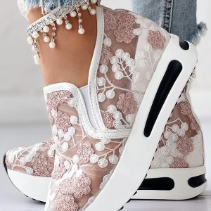 Floral Embroidery Sheer Mesh Sneakers, Sneakers, chicme - Women's Fashion Online