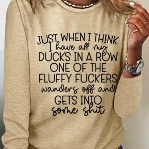 Women's Long Sleeve Blouse Spring/Fall Text Letters Crew Neck Daily Going Out Simple Top, JustFashionNow Shirts, color:Khaki|size:3XL,