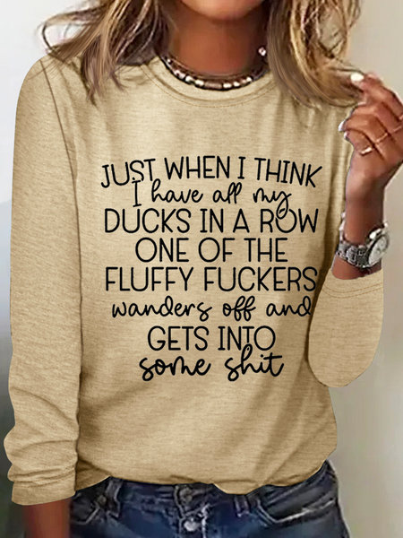 Women's Long Sleeve Blouse Spring/Fall Text Letters Crew Neck Daily Going Out Simple Top, JustFashionNow Shirts, color:Khaki|size:3XL,