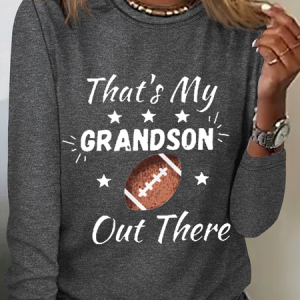Women's That's My Grandson Out There Football Grandma Casual Cotton-Blend Simple Long Sleeve Shirt, Long sleeves, Lilicloth.com