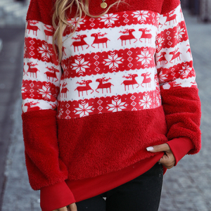 Casual Crew Neck Snowflake Sweatshirt, Hoodies & Sweatshirts, color:Red|size:XXL, Noracora