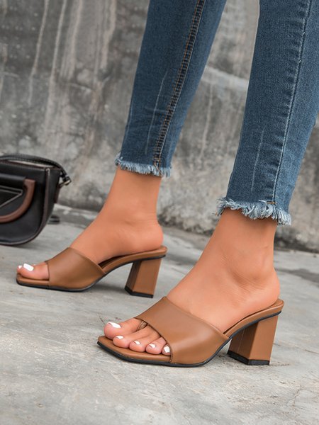 Minimalist Chunky Heel Flip-flop Mule Sandals, Slippers, color:Brown|size:42, Stylewe