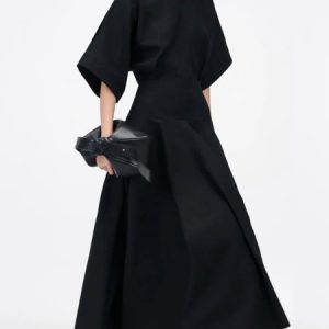 Elegant  Crew Neck Urban Regular Fit Plain Maxi Dress, Maxi Dresses, color:Black|size:XXL, Stylewe