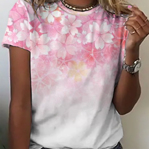 Loose Cotton Blends Sakura Short Sleeve T-Shirt, T-shirts, color:Pink|size:XXL, Noracora