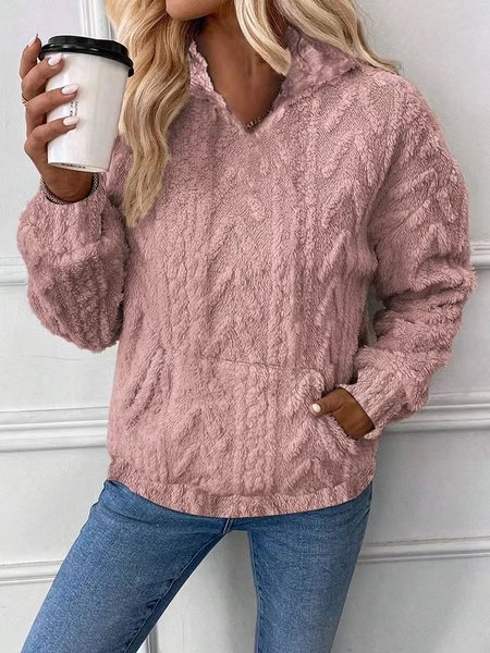 Women's V Neck Ribbed Casual Spring/Fall Long Sleeve Sweatshirt, JustFashionNow Sweatshirts & Hoodies, color:Pink|size:3XL,