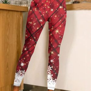 Casual Plaid Ankle Pants Legging, Leggings, color:Red|size:4XL, Noracora