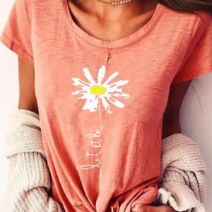 Pink Printed Short Sleeve Round Neck T-Shirts, T-Shirts, color:Pink|size:3XL, JustFashionNow