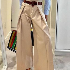Urban Plain High Waist Fashion Wide leg Pants, Pants, color:Khaki|size:XXL, Stylewe