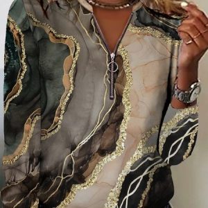 Casual Loose Zipper Jersey T-Shirt, Long sleeves, Lilicloth.com