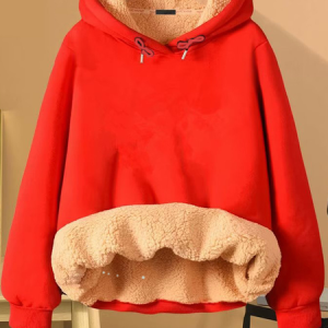 Women Casual Plain Winter Hoodie Plain Fleece Hoodie, Hoodies & Sweatshirts, color:Red|size:5XL, Noracora