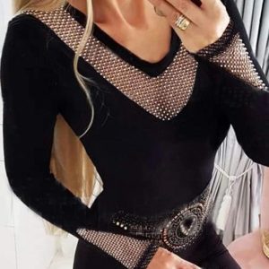 Rhinestone Decor Hollow Out Top, Blouses & Shirts, chicme - Women's Fashion Online