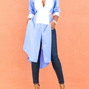 Summer Fall A-line Lady Slit Stand Collar Long Sleeve  Tops, Blouses and Shirts, color:As Picture|size:XXL, Stylewe