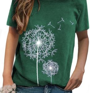 Cotton-Blend Short Sleeve Casual Blouse & Shirts, T-shirts, color:Green|size:XXL, Noracora