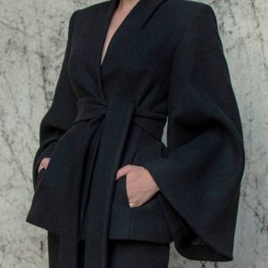 Elegant Plain Long Sleeve Regular Fit Jacket, Jackets, color:Black|size:XXL, Stylewe