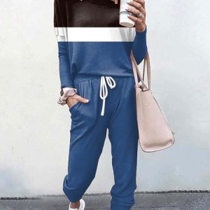 Women Color Block Crew Neck Long Sleeve Comfy Casual Top With Pants Two-Piece Set, Sets, color:Color6|size:3XL, Noracora