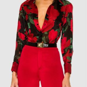 Floral Urban Shirt Collar Regular Fit Blouse, Blouses and Shirts, color:Red|size:XXL, Stylewe