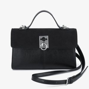 Minimalist Twist Lock Handbag with Detachable Crossbody Strap, Bags, color:Black|size:One-size, Stylewe
