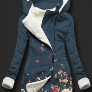 Casual Hoodie Long Sleeve Floral Knit coat, Coats, color:Blue|size:XXL, Noracora