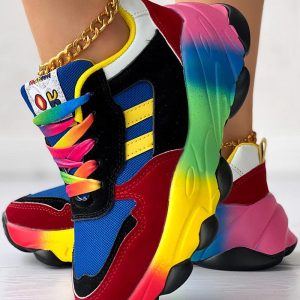 Colorblock Lace-up Platform Sneakers, Sneakers, chicme - Women's Fashion Online