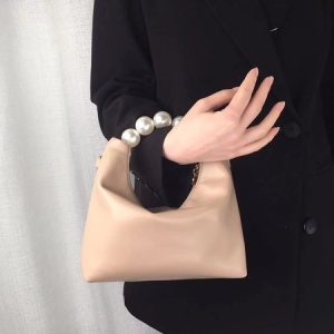 Elegant Imitation Pearl Handbag Thin Chain Strap Crossbody Bag, Bags, color:Khaki|size:One-size, Stylewe