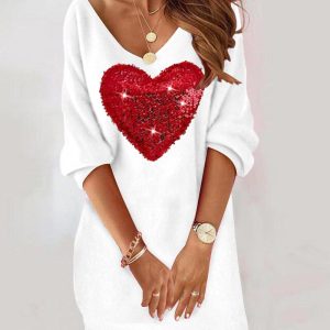 Colorblock Heart Pattern Contrast Sequin Casual Dress, Casual Dresses, chicme - Women's Fashion Online