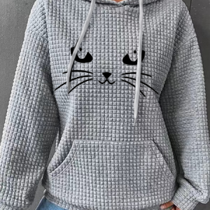 Cotton-Blend Simple Funny Cat Hoodie, Hoodies&Sweatshirts, Lilicloth.com