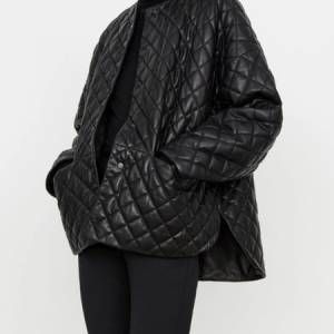 Plus Size Crew Neck Loose Urban Padded Jacket, Plus Outerwear, color:Black|size:4X, Stylewe