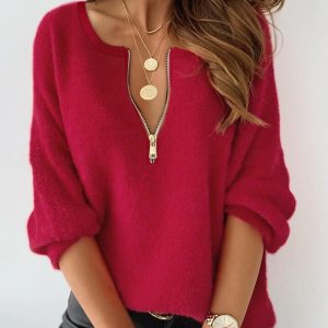 Zipper Design Long Sleeve Top, T-shirt & Tees, chicme - Women's Fashion Online